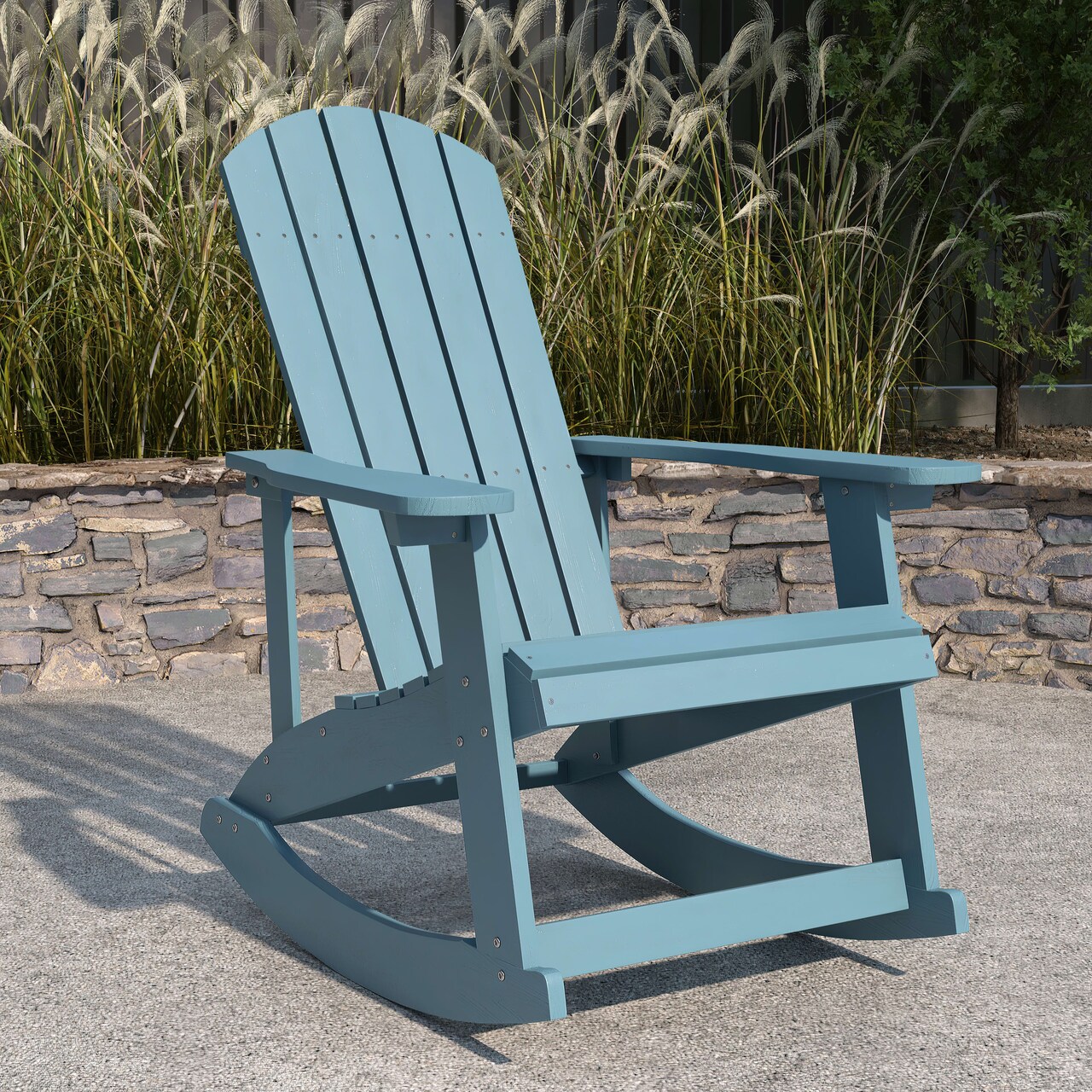 Merrick Lane Atlantic All-Weather Polyresin Adirondack Rocking Chair with Vertical Slats